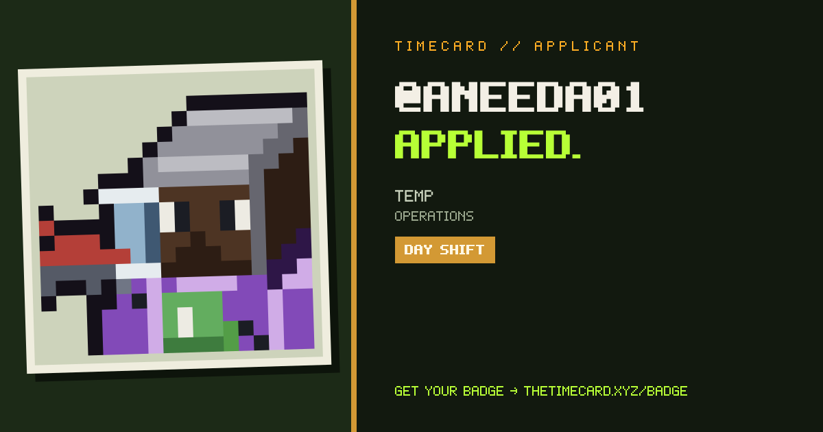 TIMECARD badge preview for @aneeda01