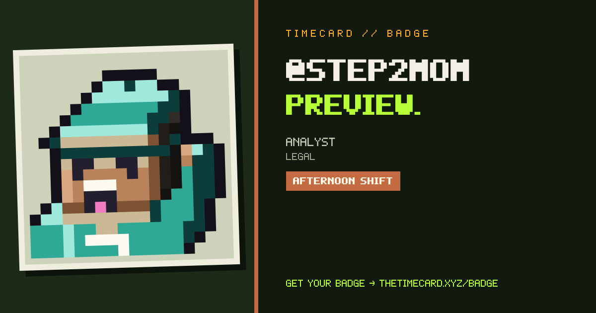TIMECARD badge preview for @step2mom